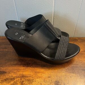 Black Wedge Sandals, ITALIAN SHOEMAKERS, 9W, EUC